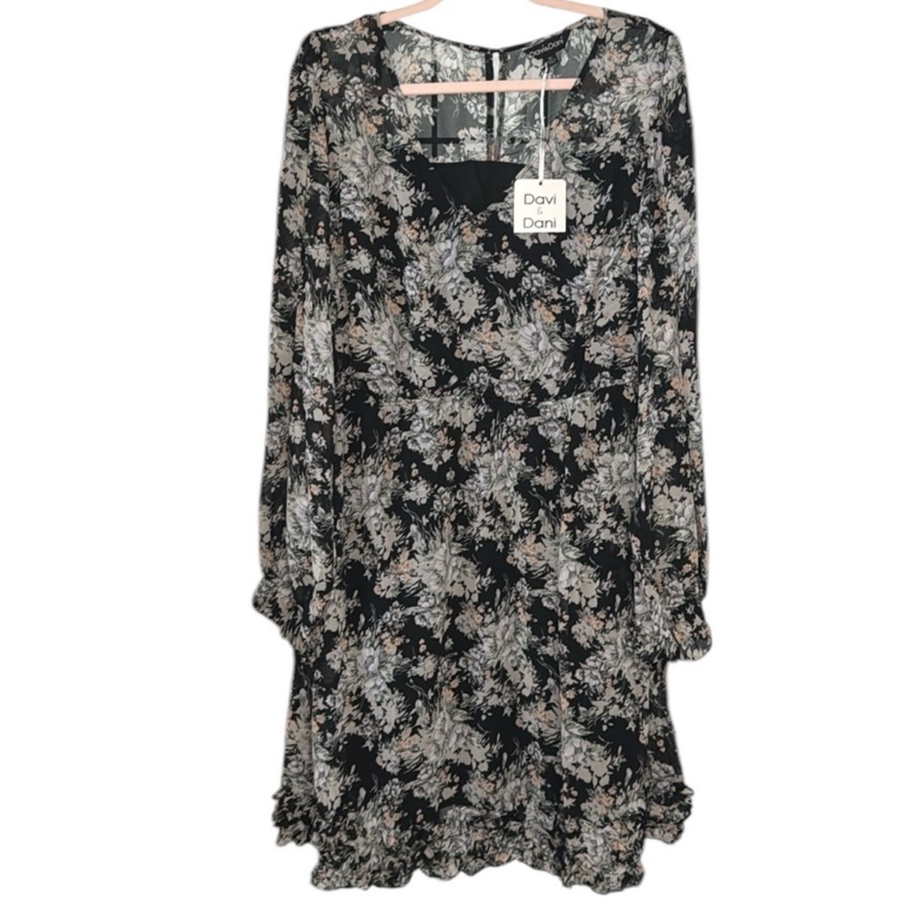 NWT DAVI & DANI Sheer Sleeves Puff Shoulder Keyhole Closure Must See Lined Sz 1x